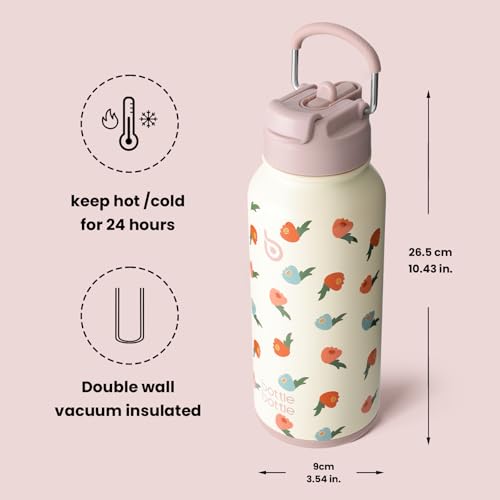 BOTTLE BOTTLE 32oz Insulated Water Bottle with Pill Box | Stainless Steel,Sport Water Bottle, with Straw Dual-use Lid and Pill Box, Design for Gym - color: buds rain