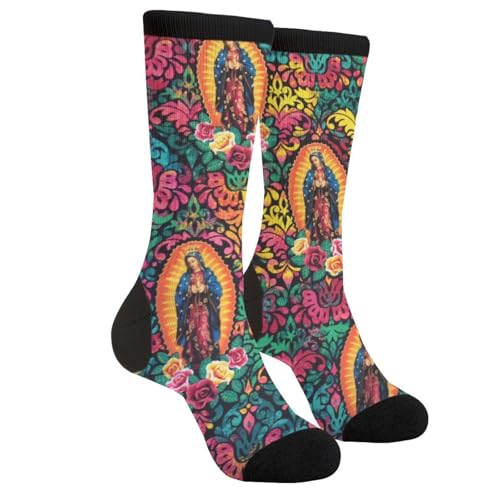 Cute Goldendoodle Unisex Funny Novelty Socks, Funky Crazy Cool Crew Dress Socks - color: Virgin Mary Religious