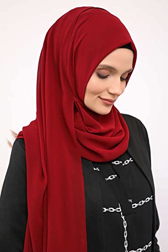 Aisha's Design Instant Chiffon Shawl for Women Modesty Turban Hijab Head Wrap Ready to Wear Women Headscarf - color: Burgundy