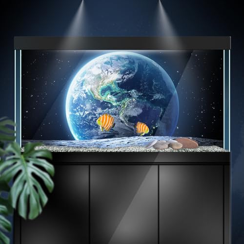 Aquarium Background Stickers - Earth Moon Space Planets - Fish Tank Reptile Terrarium Decor Poster (45 x 30 cm / (17.7 x 11.8 inches)) - size: 45 x 30 cm / (17.7 x 11.8 inches)