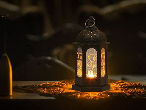2 Pieces Ramadan Lantern Decoration, Ramadan Candle Lantern, LED Eid Mubarak Lamp, Ramadan Lantern Decor, Hanging Ramadan Lamp, for Home Tabletop Decor Creative Party Supplies (Black)