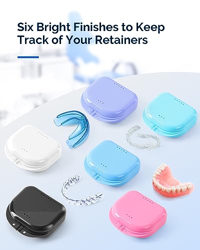 JMU Retainer Case with Vent Holes, 4 Pcs Orthodontic Mouth Guard Cases | Dental Storage Container, Denture Case Travel Box for Aligner with Snap Lock - color: Blue/White/Black/Pink