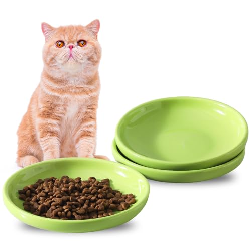 3 PCS Ceramic Cat Bowls, 5.5 in Pet Food Bowl Cat Dishes for Food and Water, Small Dog Dish(Green) - color: Green