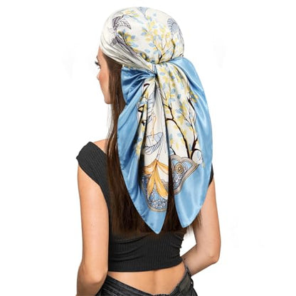 vimate 35" Square Silk Like Head Scarf - Women's Fashion Satin Scarf Bandana for Hair Wrapping at Night. - color: H4#. Style--139-2 Pack