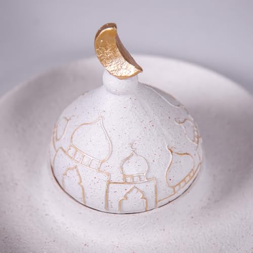 Ramadan Eid Home Decorations for Home 2025 Gold and White Mosque Tower Islamic Eid Mubarak decore - size: 9.06*9.06*5.91in