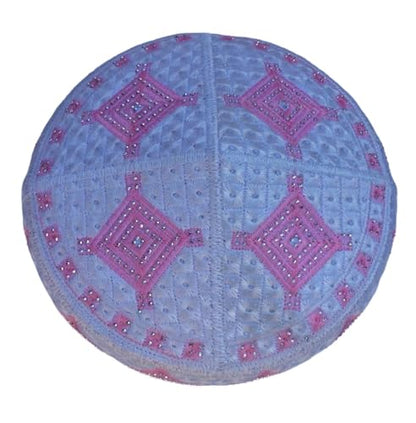 Unisex Kufi Muslim Men Prayer Cap White Stoned Outdoor Headwear Eid Handmade Kufis Namaz Hat - color: Pink, size: X-Large