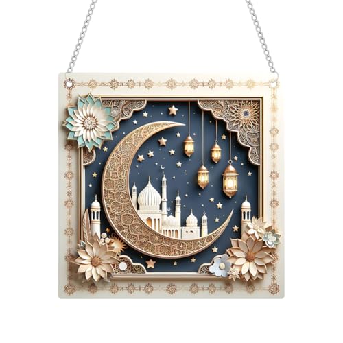 Eid Al Adha Door Sign Hanging Signs, 2D Moon Star Hanging Pendant, Islamic Muslim Pendant Decoration for Ramadan Mubarak Eid Decorations - color: colorful 1