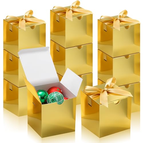 DOYIDE 20 Pack Small Gift Boxes, 6x6x6 Inch Gold Elegant Paper Boxes with Ribbons, Christmas Gift Box Crafting, Wedding Party Favor, Cupcake, Candy, Bridesmaids Proposal Box - color: Gold, size: 6x6x6inch(Pack of 20)