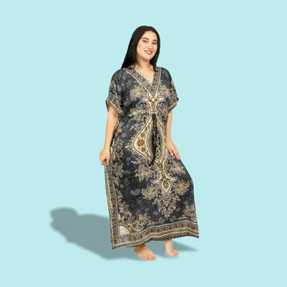 Women's Kaftan Dress – Loose Fit Maxi Gown – Kimono Style Beach Cover Up – Elegant Resort Wear and Nightwear - color: Grey