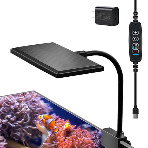 Clip-on Aquarium Light 8w (3 Timers, 3 Modes, 10 Dimming, Split Power) for Coral, Reef, Saltwater Fish, Algae Scrubber Nano/Mini/Pico/Refugium Tank,1-10Gallon(5-12in) Aquarium - size: M-8w