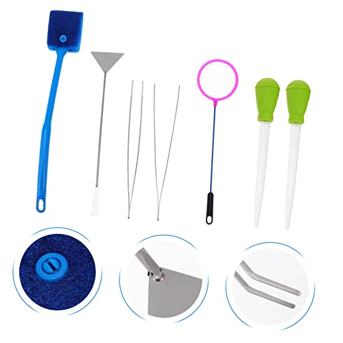 BESPORTBLE 7pcs Aquarium Cleaning Tool Kit Stainless Steel Tweezers Brush and Net for Efficient Fish Tank Maintenance and Plant Care