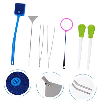 BESPORTBLE 7pcs Aquarium Cleaning Tool Kit Stainless Steel Tweezers Brush and Net for Efficient Fish Tank Maintenance and Plant Care