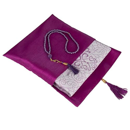 Modefa Islamic Prayer Mat Muslim Gifts - Thin Travel Muslim Prayer Rug in Taffeta Gift Bag with Tasbih Beads Prayer Matt Islam - Chenille Turkish Praying Carpet - Ramadan Gifts (Fuchsia) - color: Fuchsia