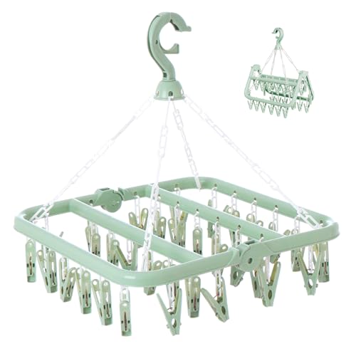 Laundry Drying Rack with 32 Clips, Foldable, Light Green - color: Light Green