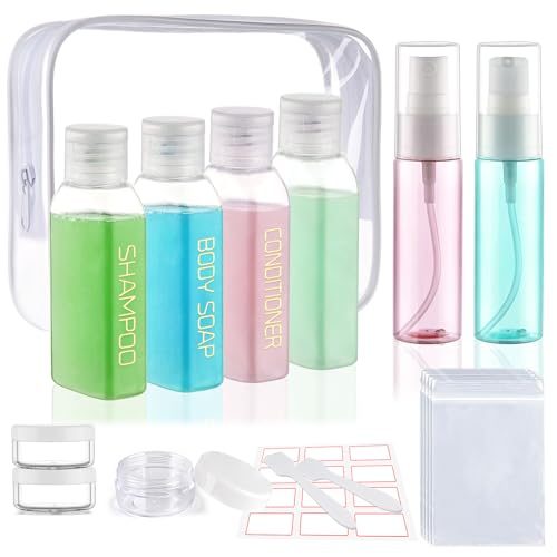 Cosywell Travel Bottles for Toiletries 14 PCS 2oz TSA Approved Travel Shampoo and Conditioner Bottles Leak Proof Travel Size Containers Refillable Small Plastic Squeeze Bottles for Cream Lotion(Clear) - color: Clear