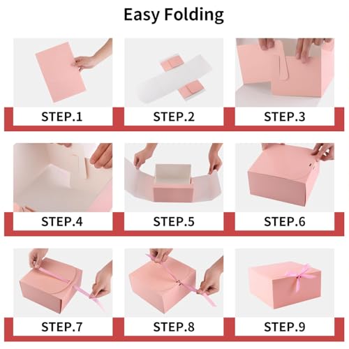 WLUSEAXI 12-Pack Gift Boxes with Lids, Pink with Bow Ribbon, Bridesmaid Proposal Box for Wedding, Christmas, Halloween, Baby Shower - color: Pink