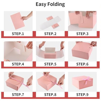 WLUSEAXI 12-Pack Gift Boxes with Lids, Pink with Bow Ribbon, Bridesmaid Proposal Box for Wedding, Christmas, Halloween, Baby Shower - color: Pink