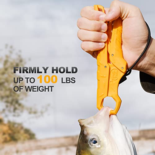 7.5'' Floating Fish Gripper, Fishing Grabber | Catfish Mouth Pliers, Caught Bass Holder, Fish Scale Hook Clamp, Saltwater Lip Grip Tool with Lanyard, Gifts for Men - color: Yellow