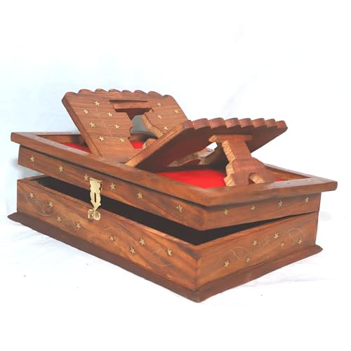 Handmade Wooden holy Book Stand for Reading - Geeta Stand fordable rehal holy Books Book Box | Quran Sharif Granth Pooja bhagwat ramayan Holder rihal Bible gita ramayanam