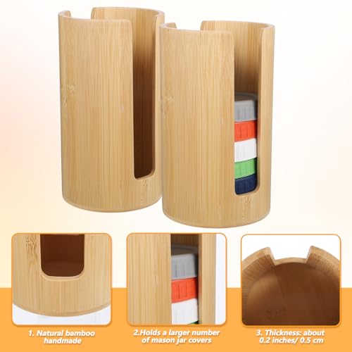 2Pcs Mason Jar Lid Organizer, Bamboo Vertical Storage Holder, Mason Jar Accessories, Bamboo Storage Holder for Home Kitchen Organization & Tumbler Lids (Wide Mouth) - size: Wide Mouth