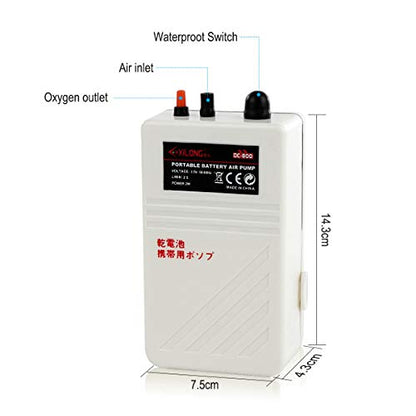 Battery Aquarium Air Pump, Quiet DC-800 Backup Fish Tank Air Bubbler, Portable Power Outage Aerator Emergency Oxygen Diffuser, Keeps Fish Safe & Bait Minnow Shrimp Alive