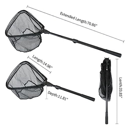 RESTCLOUD Fishing Landing Net with Telescoping Pole Handle, Fishing net Freshwater for Kids Men Women, Extend to 40-63 Inches - style: G: Aircraft-grade Aluminum Handle, 71" Full