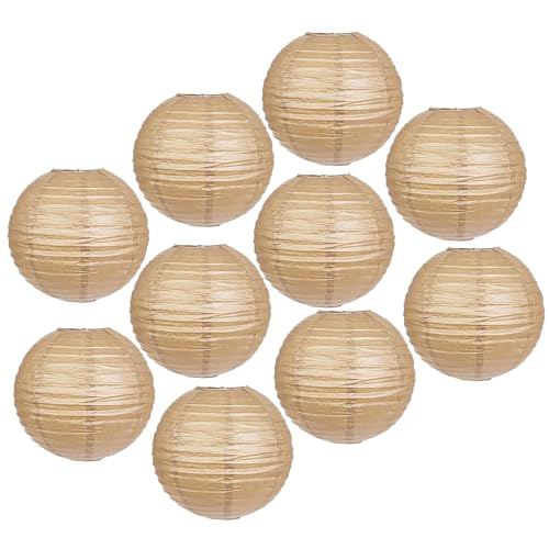 Mudra Crafts Kraft Paper Lanterns Wedding Party Decorations - 12 in 10 Round Hanging Ceiling Lanterns, 10 Pack, Decorative Lamp Shades - color: Kraft, size: 12 Inches