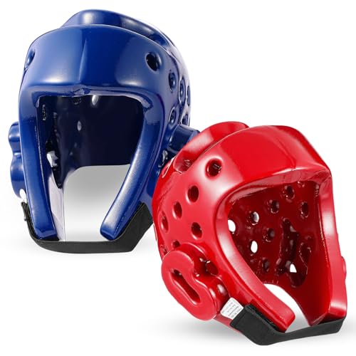 JellyArch 2 Pcs Taekwondo Karate Headgear MMA Martial Arts Helmet Soft Head Guard Protection Sparring Gear Helmet Boxing for Men Women Thai Kickboxing Grappling Muay Taekwondo - color: Red and Blue, size: Large