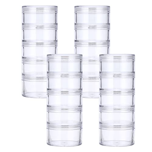 Hipiwe 4 Set 5-Layer Jewelry Bead Containers Small Clear Plastic Sample Jar | 30ml Empty Jars with Screw Lid, Makeup Sample Box for Travel, Beads Organizer for Sewing Pills Art Craft Accessories - size: 4Packs 1.9"D x 4.8"H