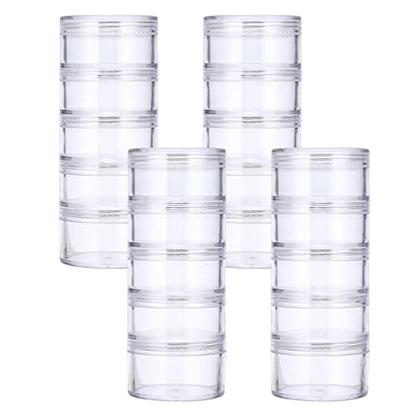 Hipiwe 4 Set 5-Layer Jewelry Bead Containers Small Clear Plastic Sample Jar | 30ml Empty Jars with Screw Lid, Makeup Sample Box for Travel, Beads Organizer for Sewing Pills Art Craft Accessories - size: 4Packs 1.9"D x 4.8"H