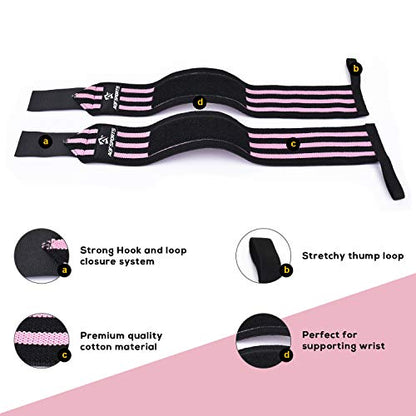 AQF Wrist Wraps for Weightlifting & Powerlifting, 18" USPA Approved (Pair) - color: Pink & Back