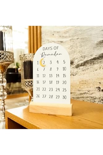 Magnetic Ramadan Calendar with Wooden Base White Metal 5.3 x 8.3 inches - White