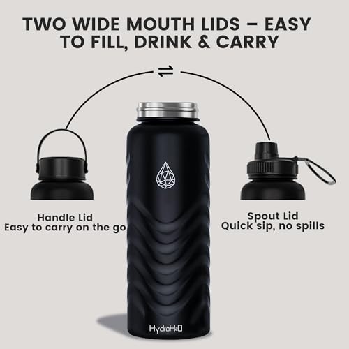 32oz Stainless Steel Insulated Water Bottle, 48H Cold & 24H Hot, Leak-Proof Wide Mouth Lids (Straw & Spout), BPA-Free Bottles, Mens Water Bottle for Gym, Hiking, Travel - Black - color: Black, size: 32 Ounces