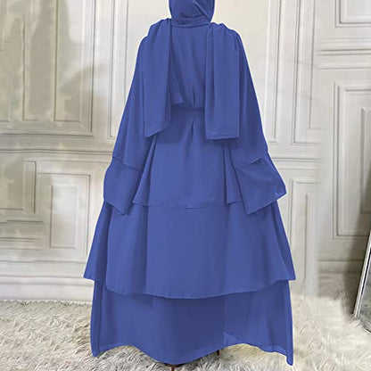 Muslim Abaya Dress for Women - Long Sleeve Islamic Dubai Abaya Cardigan Robe - Middle East Prayer Dress with Hijab - color: #A: Dark Blue, size: XX-Large