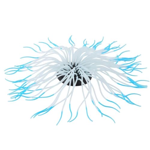 Lifelike Silicone Sea Anemone Aquarium Decor, Glowing Artificial Ornament with Suction Cup for Fish Tank, Blue