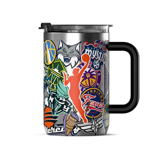Hydrapeak WNBA Officially Licensed All-Team 18oz Insulated Coffee & Tea Mug with Flip Sip Lid & Handle, Stainless Steel Travel Mug for Hot & Cold Drinks - color: WNBA, size: 18 Ounces