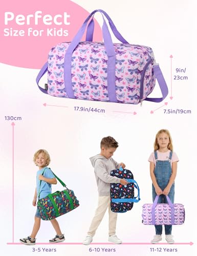 Girls Overnight Duffle Bag,RAVUO Cute Butterfly Kids Sport Gym Bag with Shoe Compartment, Carry On Weekender Travel Bag for Teens - color: Butterfly