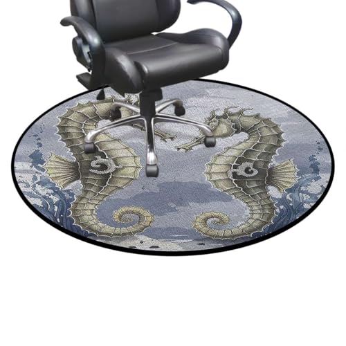 Seahorse Art Round Area Chair Mat for Hardwood Floors, Underwater Elegance Swivel Chair Protector, Protect The Floor from Scratches, Blue Gray Diameter 39.4 in - color: Seahorse Art_0630, size: Diameter 39.4 in