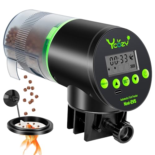Ycozy Automatic Fish Feeder Rechargeable with USB Cable Moisture-Proof Intelligent Electric Fish/Turtle Feeder for Aquarium & Fish Tank (Plug Powered-EVS) - size: Plug Powered-EVS