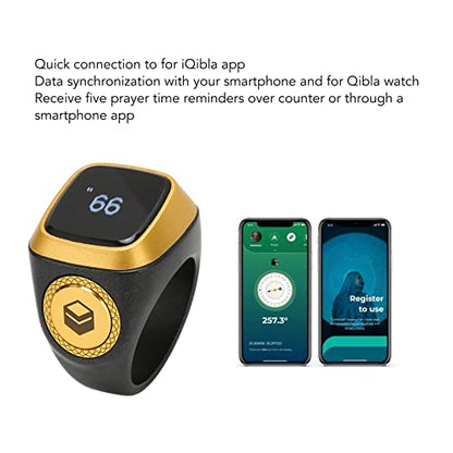 Finger Smart Tally Counter Ring, 20mm Muslim Digital Azan Alarm Clock(Black), Resettable Smart Counter Digital Counter & Vibration Reminder with Mini LCD Screen ﻿