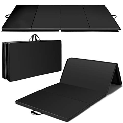 Giantex 4'x8' Gymnastics Mat, 2" Thick Folding Tumbling Mat with Carrying Handles, Foldable Gym Mat with Hook and Loop Fastener, Cheer Mats for Kids Adults Home Exercise Aerobics Fitness - color: Black