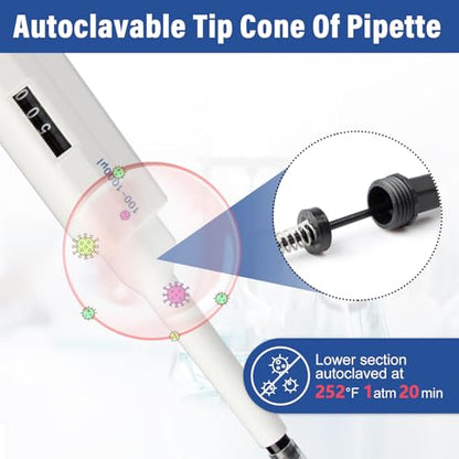 1000uL Micropipette, 1mL Lab Single Channel Micro Pipettes | Adjustable Variable Volume Manual Liquid Pipettor for Liquid, Scientific, School - size: 100-1000μl