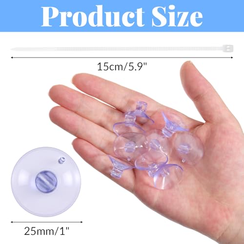 10 Pcs 25mm Aquarium Suction Cups & 20 Pcs Adjustable Zip Ties, Small Suction Cups for Fish Tank Plant Holder Air Tubes Moss Shrimp Nests Reptile Hammocks