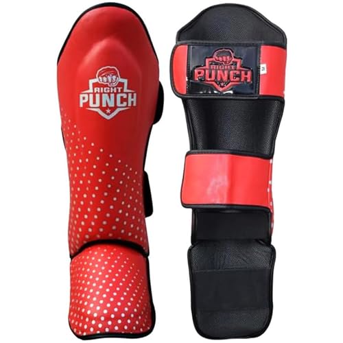 PU Leather Shin Guards for Kickboxing, MMA, Muay Thai Training, Protective Shin Pads - color: Red\Silver, size: Medium