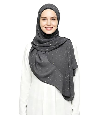 Lina & Lily Sparkle Shimmer Gold Glitter Women's Chiffon Hijab Head Scarf Shawl Wrap Lightweight - color: Dark Gray