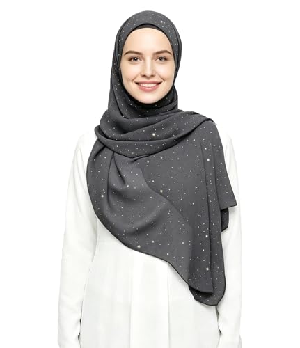 Lina & Lily Sparkle Shimmer Gold Glitter Women's Chiffon Hijab Head Scarf Shawl Wrap Lightweight - color: Dark Gray