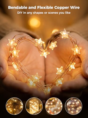 6 Packs 6.6ft 20LEDs Star Fairy Lights Battery Operated,Mini Star String Lights,Waterproof Twinkle Starry Light for DIY Gift Bottle Table Christmas Ramadan Wedding,Gold Wire,Warm White - color: Gold Wire, size: 120 Leds