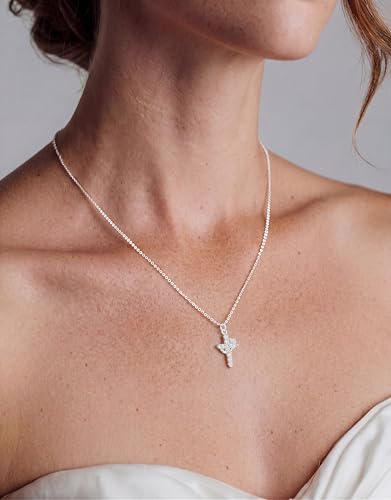 Robaice Upgraded Crown Cross Necklace for Women, 14K Gold Plated - color: A Crown Cross, Sterling Silver Chain, Silver