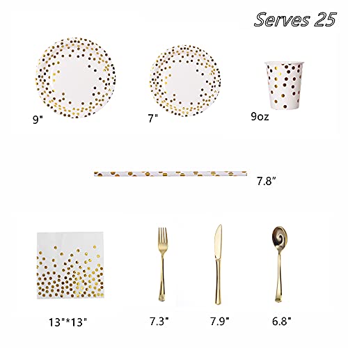 200Pcs Gold Party Supplies - Gold Paper Plates & Napkins Cups Silverware Serves 25 Sets for Wedding Bridal Shower Engagement Birthday Parties (Gold dot) - color: Gold dot