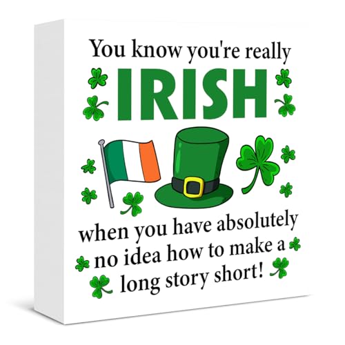 Shamrocks St. Patrick's Day Decorations - You Know You're Really Irish Wooden Box Sign for St Patrick's Day Home Living Room Table Shelf Wall Decor - color: H-Shamrocks Irish